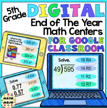 Preview of 5th Grade Digital End Of The Year Math Centers