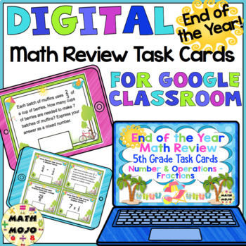 Preview of 5th Grade Digital End of the Year Math Digital Task Cards Fractions