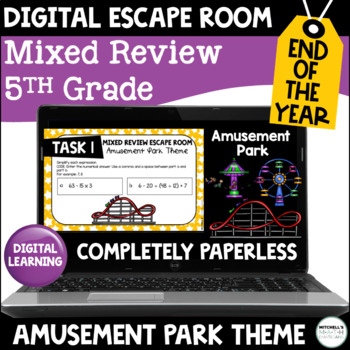 Preview of 5th Grade Digital Escape Room Math Activity - Mixed Review