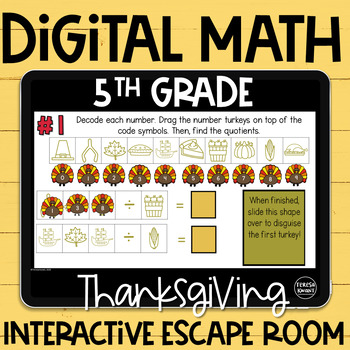 Preview of 5th Grade Digital Math Escape Room Breakout Thanksgiving | Distance Learning