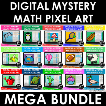 Preview of 5th Grade Math Review Math Centers Digital Math Pixel Art YEARLONG Bundle