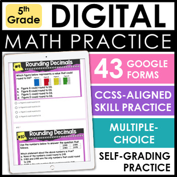 Preview of 5th Grade Digital Math Practice - Self-Grading Math Google Forms™