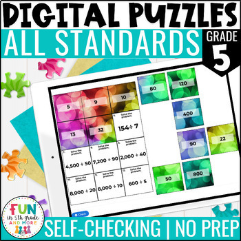 Preview of 5th Grade Digital Math Puzzles - ALL Standards Bundle {78 puzzles}