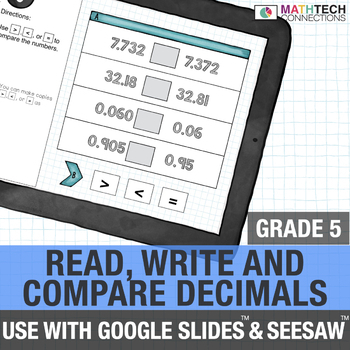 Preview of 5th Grade Digital Math Review Read, Write, & Compare Decimals Test Prep 5.NBT.3