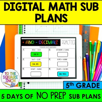 Preview of 5th Grade Digital Math Sub Plans | Substitute Teacher Lessons for 5th Grade Math