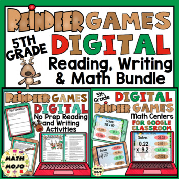Preview of 5th Grade Digital Reindeer Games Christmas Reading, Writing, and Math Activities