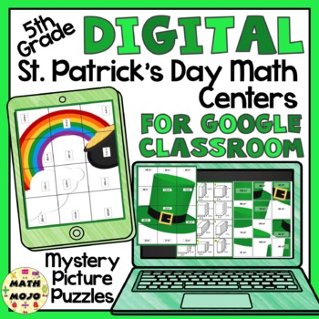 Preview of 5th Grade Digital St. Patrick's Day Math Mystery Puzzle Centers