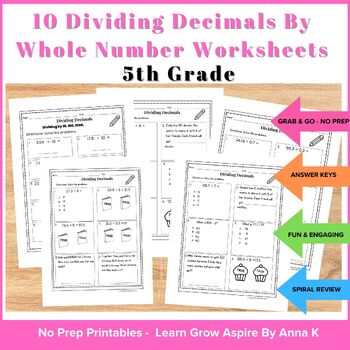 Preview of 5th Grade Dividing Decimals Worksheets, Grade 5 Division Decimals Worksheets