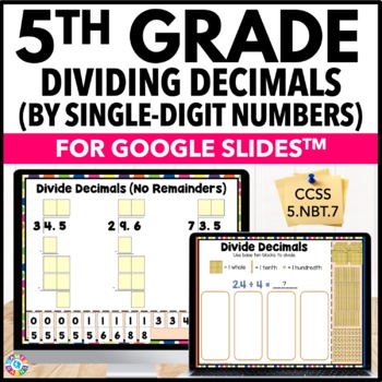 Preview of Dividing Decimals by Whole Numbers Activity Slides with Long Division 5th Grade