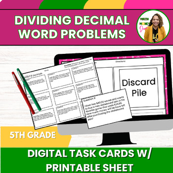 Preview of 5th Grade Math Dividing Decimals Word Problems Digital Task Cards Activity
