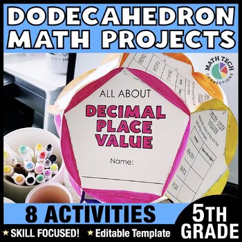 Preview of 5th Grade Math Review Crafts, Activities, Dodecahedron Math Projects - Test Prep