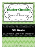 5th Grade ELA CCSS - Teacher Checklist & Essential Questions