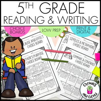 Preview of 5th Grade ELA Choice Boards for Reading and Writing - Early Finishers