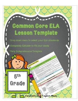 Preview of ELA Common Core Lesson Plan Template-5th Grade TKES