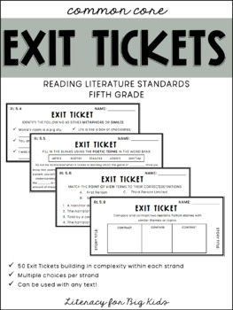Preview of 5th Grade ELA Common Core Reading Literature Exit Tickets (ALL Lit. Standards)