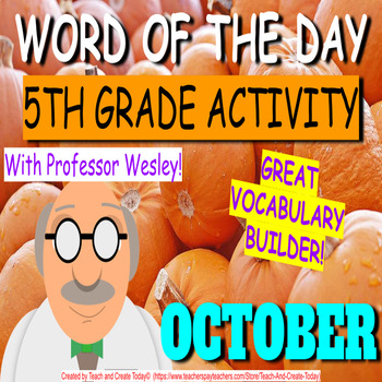 Preview of 5th Grade ELA Daily Vocabulary Activity Word Of The Day Calendar  OCTOBER Fall