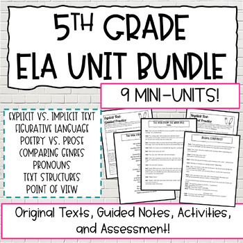 Preview of 5th Grade ELA BUNDLE | Poetry vs. Prose, Explicit vs. Implicit, and MORE!