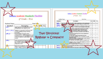 Preview of 5th Grade ELA Indiana Standards Student Checklist