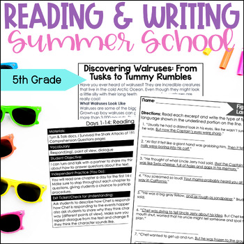 Preview of 5th Grade ELA Reading and Writing Summer School Curriculum