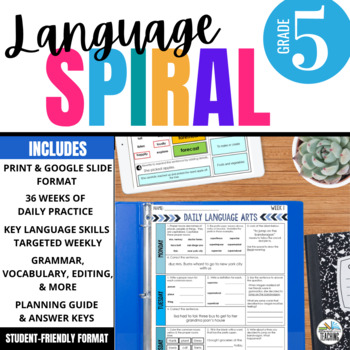 Preview of 5th Grade ELA Spiral Review | Daily Grammar & Language Warm Ups or Morning Work