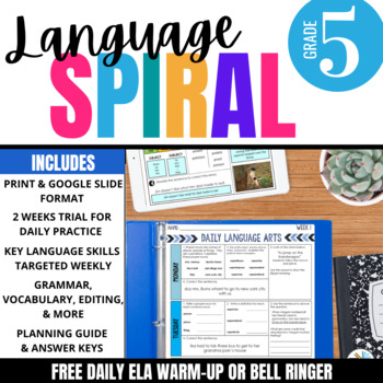 Preview of 5th Grade ELA Spiral Review: Free Grammar &  Language Morning Work or Practice