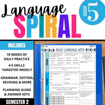 Preview of 5th Grade ELA Spiral Review Daily Oral Language & Grammar Practice Part 2 PRINT