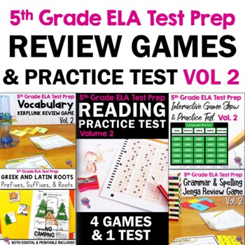 Preview of 5th Grade ELA Test Prep Bundle VOLUME 2: 4 Games & 1 READING Practice Test FAST