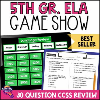 Preview of 5th Grade ELA Test Prep Game Show, Paired READING Passages, & Practice Test