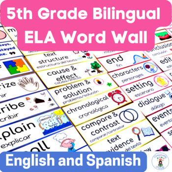 Preview of 5th Grade ELA Word Wall Vocabulary Cards Bilingual English and Spanish