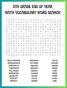 Preview of 5th Grade- END OF THE YEAR- MATH VOCABULARY WORD SEARCH