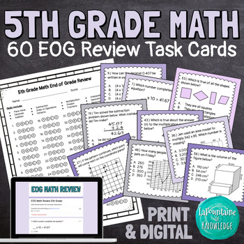 Preview of 5th Grade EOG Math Review Task Cards End of Grade Common Core Prep