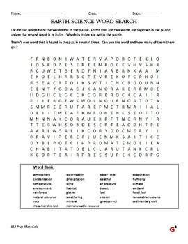 5th grade earth science vocabulary review word search matching test ssa