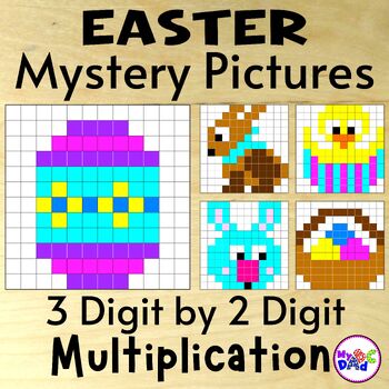 Preview of Easter 3 Digit by 2 Digit Multiplication Color by Number Mystery Pictures