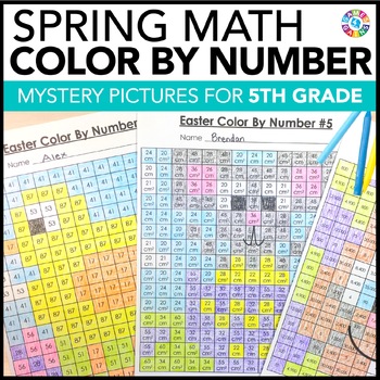 Preview of Spring Color by Number Math Worksheets April Morning Work Fun Packet 5th Grade