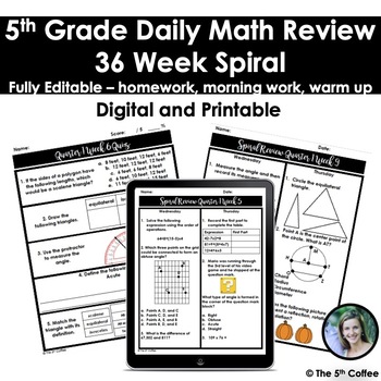 Preview of 5th Grade Editable Spiral Review - Digital & Print