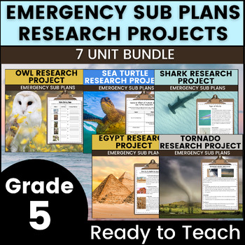 Preview of 5th Grade Emergency Sub Plans 7 Unit Set Bundle Math English Science Sub Binder
