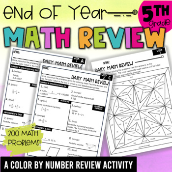 Preview of 5th Grade End of Year Math Test Review - Daily Activity Worksheets