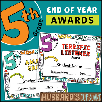 Preview of Editable Auto-Fill 5th Grade End of Year Award Certificates - Student Classroom