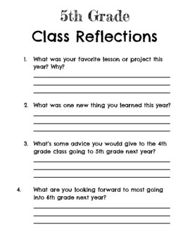 Preview of 5th Grade End of Year Reflections (Distance Learning Friendly)