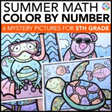 Preview of 5th Grade End of the School Year Math Review Activity Summer Coloring Page Craft