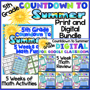 Preview of 5th Grade End of the Year Math Review Printable and Digital Activities Bundle