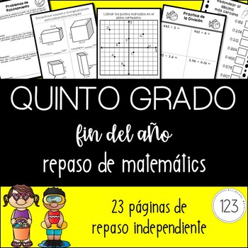 Preview of 5th Grade End of the Year Math Review - Spanish [[NO PREP!]] Packet
