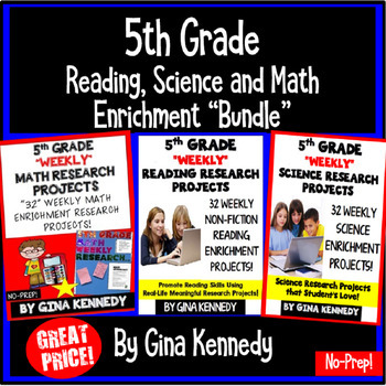 Preview of 5th Grade Enrichment Project Bundle! Reading, Science, Math Projects All Year!