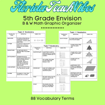 Preview of 5th Grade Envision Math Vocabulary Graphic Organizer with Activity (B&W)