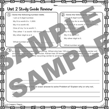 Everyday Math 5th Grade Unit 2 Review/Test Prep/Study Guide by Create 2