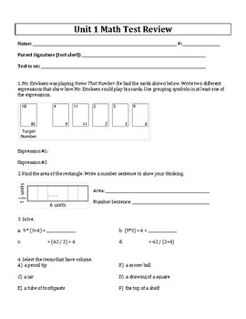 5th grade everyday mathematics edm 4 math unit 1 test review and key