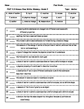 5th grade fcat science vocabulary quiz matter by k and m creators