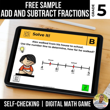 Preview of 5th Grade FREE Digital Math Game | Add and Subtract Fractions