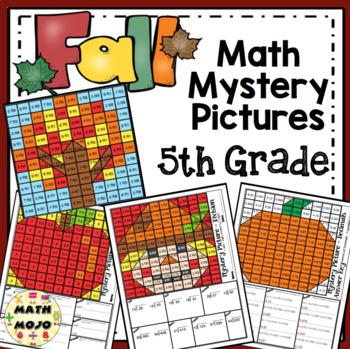 Preview of 5th Grade Fall Math Mystery Pictures: Fall Color By Number Activities