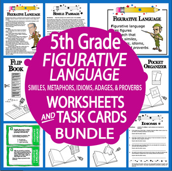 Preview of 5th Grade Figurative Language Lesson & Task Cards + Context Clues Activities